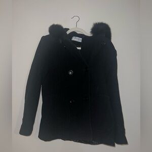 Black Wool Short Pea Coat Jacket